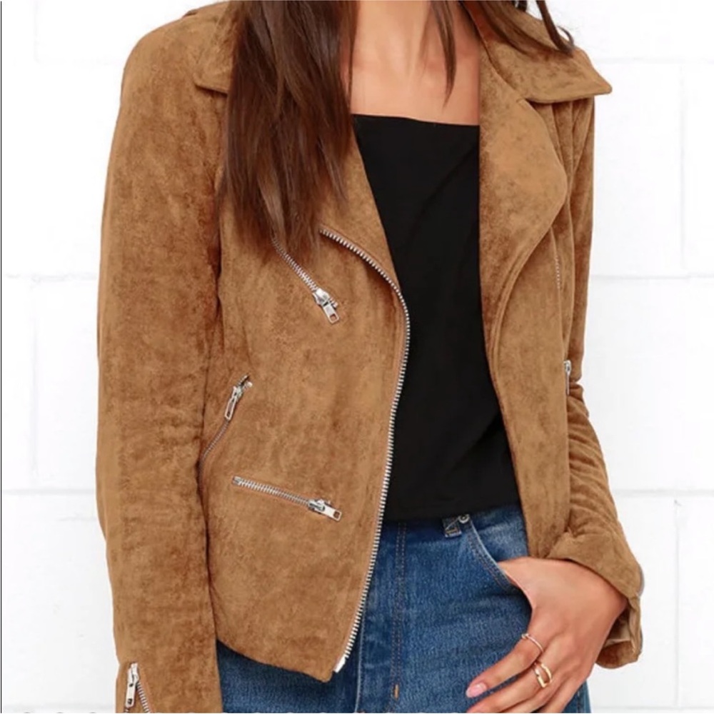 Lulus Suede with Love Tan Suede Moto Jacket
